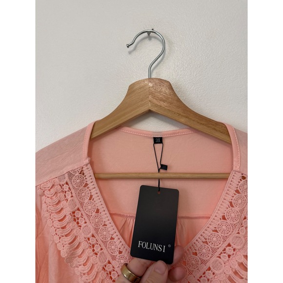 Folunsi Women's Lace Neck Short Sleeve Blouse – Light Pink – Size 3X - Picture 2 of 3